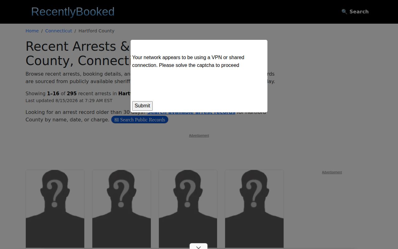 Unofficial Hartford County mugshot and booking news section