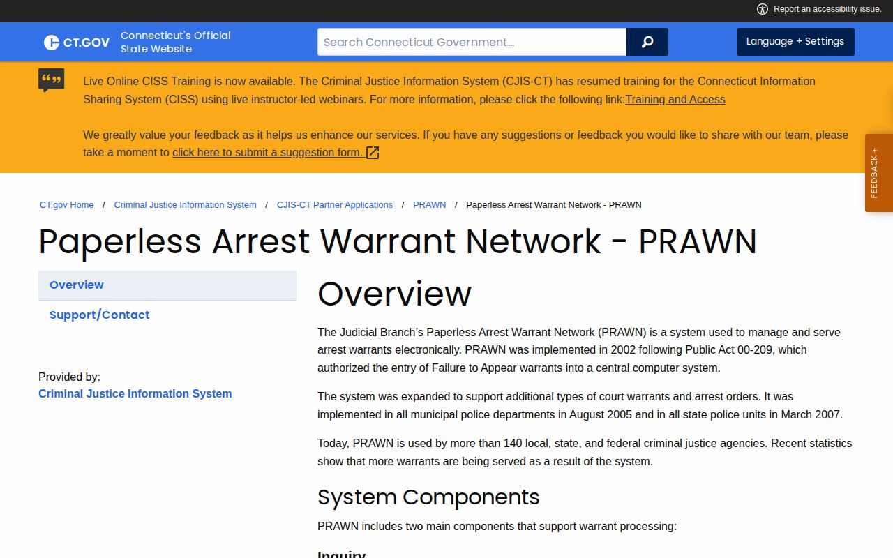 Hartford County PRAWN active warrant system explanation