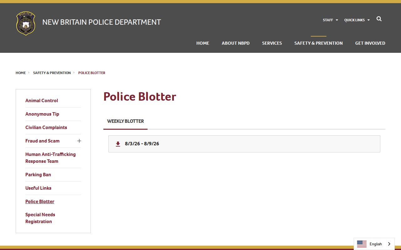 New Britain Police weekly arrest blotter for New Britain busted mugshot records