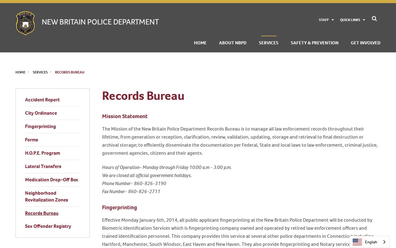 New Britain Police Records Bureau booking photo request information