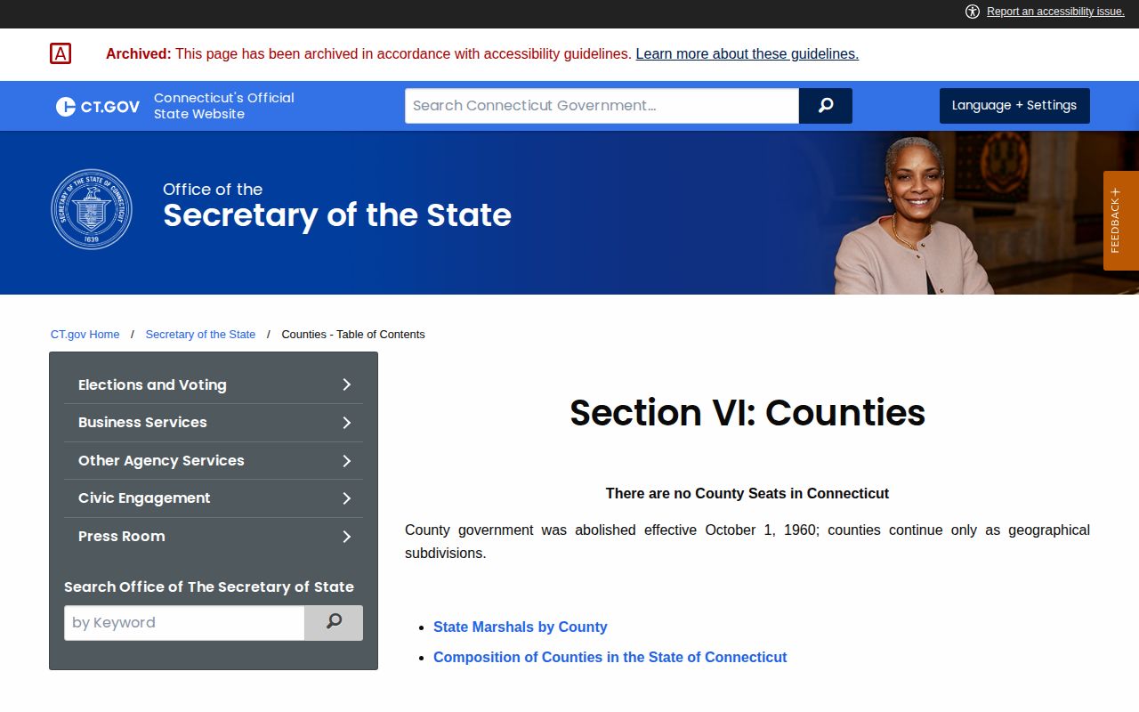 Hartford County arrest record source and Connecticut county government structure