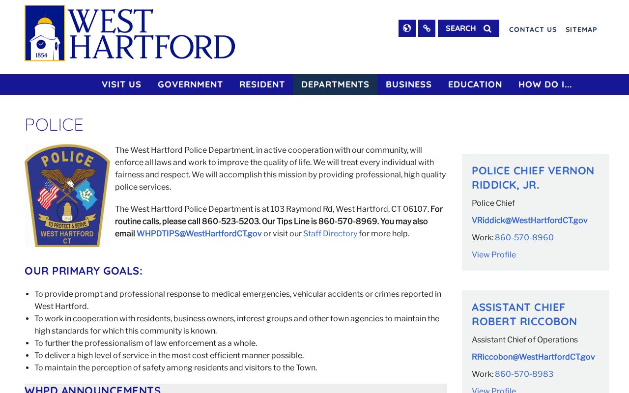 West Hartford Police Department arrest and mugshot records access